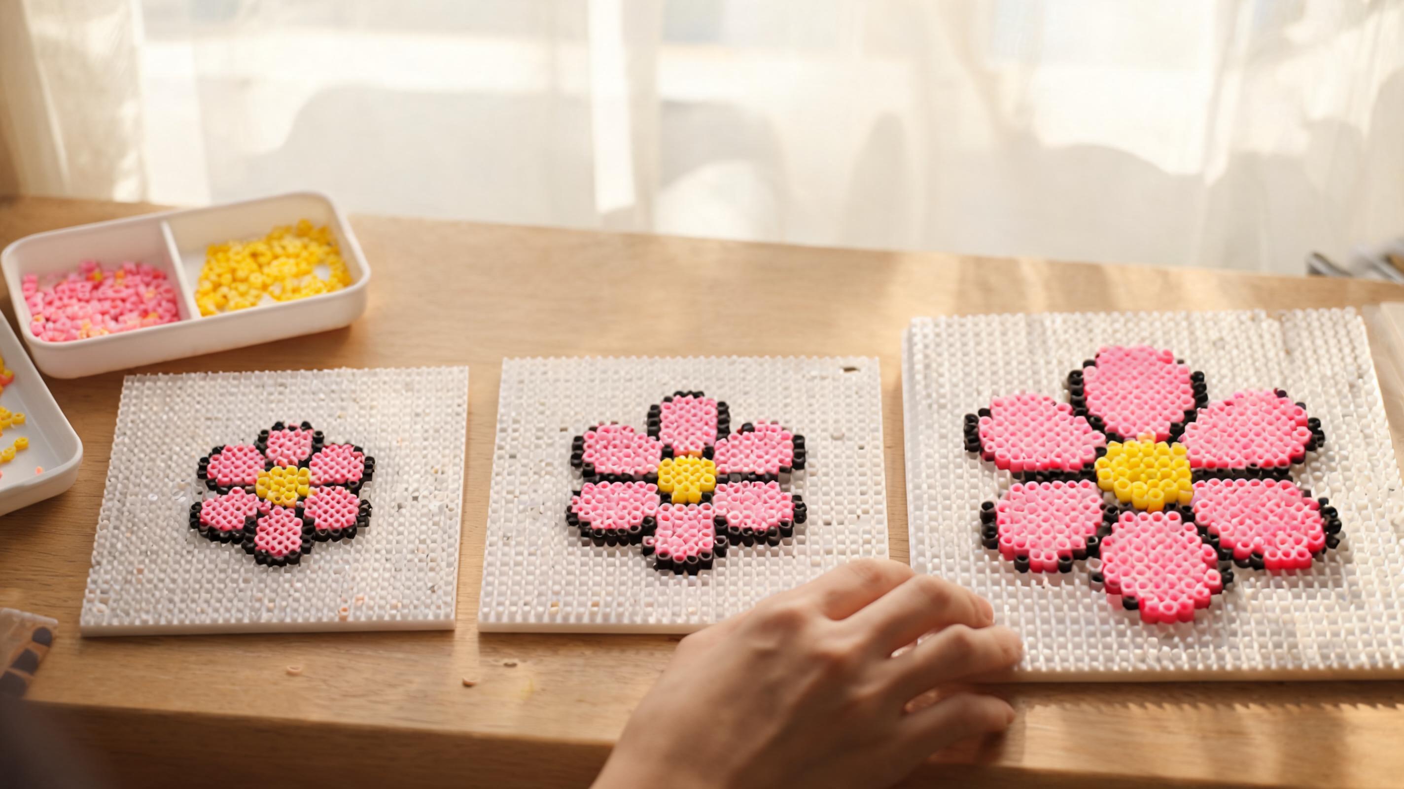 Small, medium, and large bead grids of the same flower