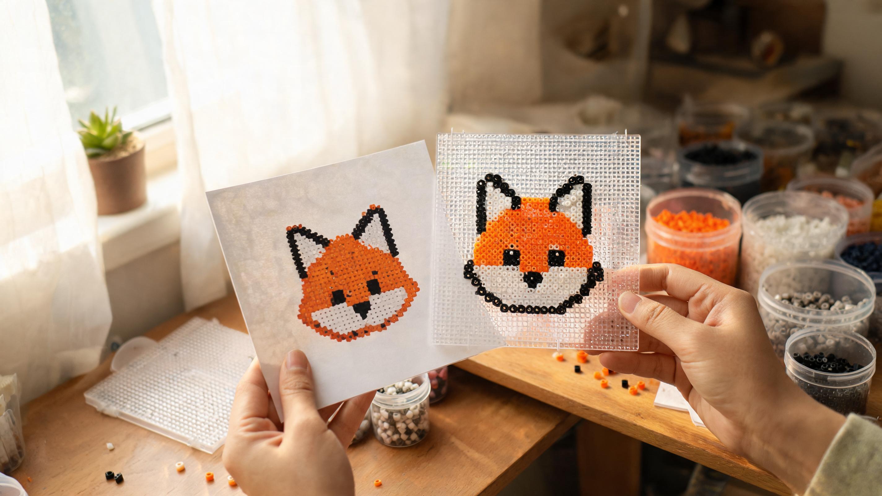 Final inspection of bead art before ironing